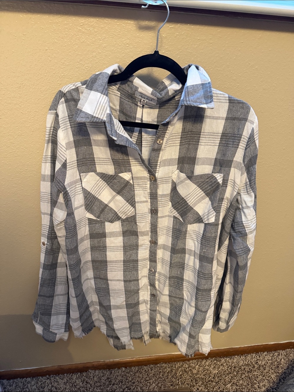white birch Gray and White Plaid Button-Down Shirt